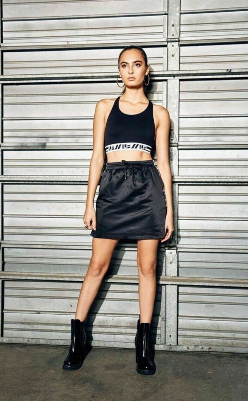 New LF Satin Skirt Womens Small Mini Black Side Zipper Rocker Punk